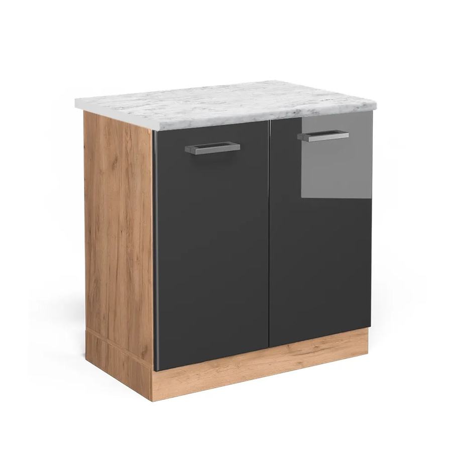 Vicco Spülenunterschrank R-Line Anthrazit Hochglanz und Goldkraft Eiche mit Marmor-Optik, B/T/H: 80 x 46 x 81,6 cm - Bild 2