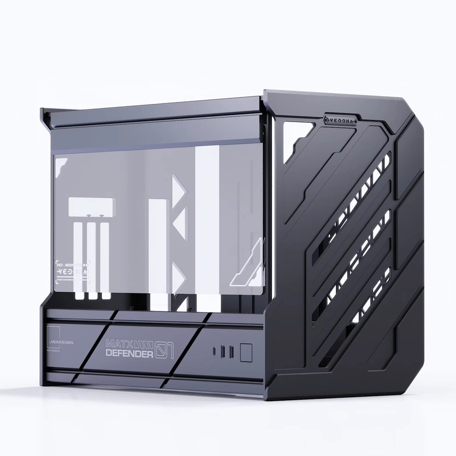 VBNM DEFENDER MATX 01 Full Tower Gaming-Chassis aus Vollaluminium mit offenem Rahmen und modularer Wasserkühlung, Schwarz - Bild 2