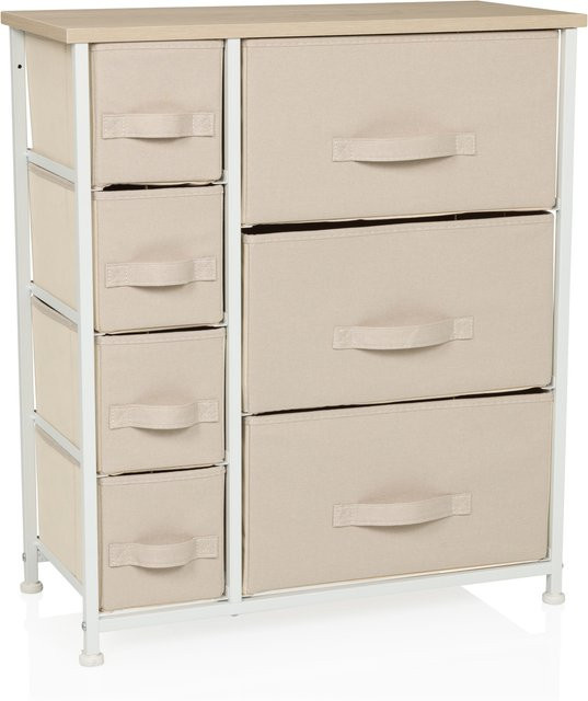 hjh LIVING Kommode FOLDRESS mit 7 Fächern in Beige aus Stoff und laminiertem Holz - Bild 1