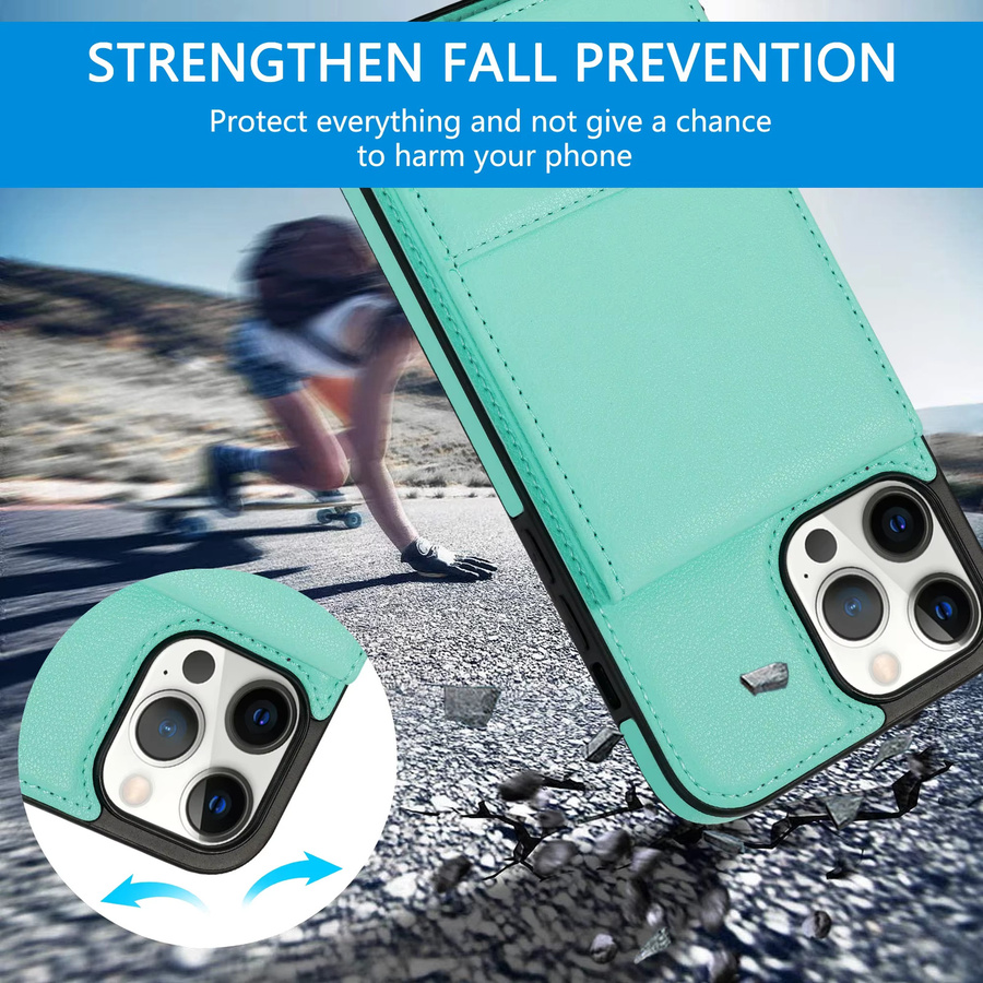 Aierkeba Vertikale Karten Leder Wallet Tasche für iPhone 16 15 14 13 12 11 Pro Max mit magnetischer Standabdeckung in Lila - Bild 2