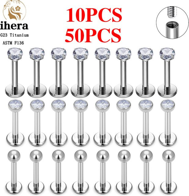ihera Piercing Labret Lippenstecker, Titan, Zirkonia, Silber, Unisex - Bild 1