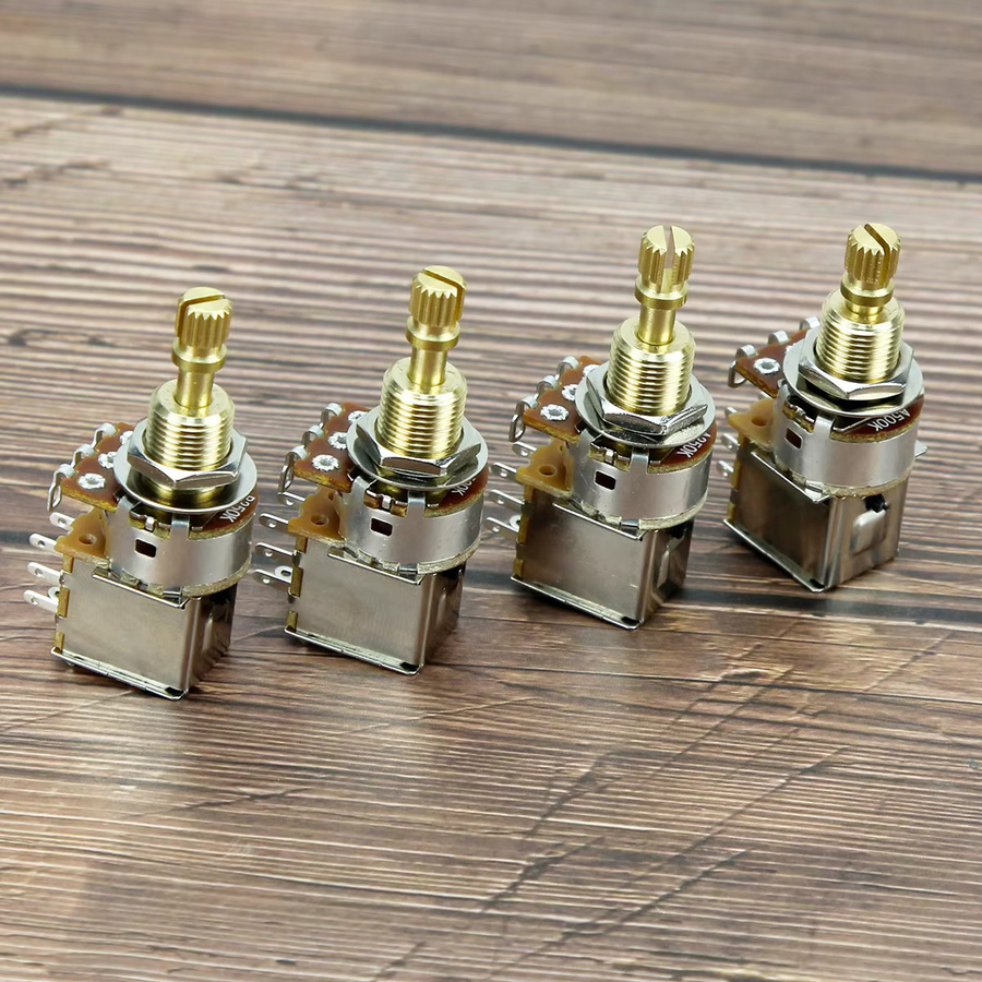 FLEOR Langschaft-Druckpotentiometer mit 18 Rillen für Gitarrenteile, Gold, 500K / 250K, 1 Stück - Bild 2