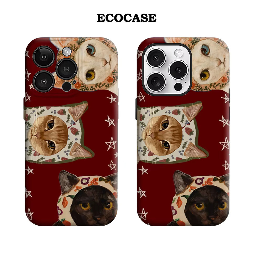 Handyhülle mit skurrilen Katzen in Mützen für Apple iPhone 17 16 15 14 13 12 11 Pro Max Plus mit doppelschichtiger Rückseite - Bild 2