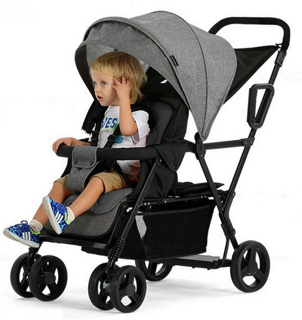 Faltbarer Tandem-Kinderwagen in Grün für Kinder von 2 bis 5 Jahren - Bild 1