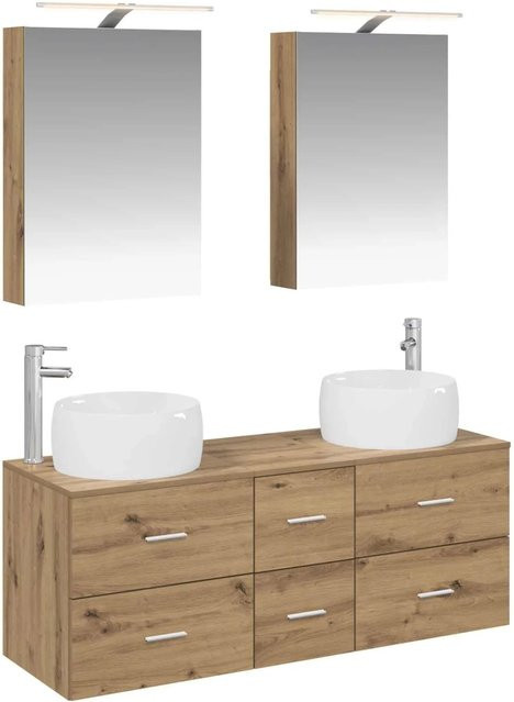 vidaXL Badezimmermöbel-Set 5-teilig in Artisan-Eiche mit Glasfronten und LED-Beleuchtung, Braun - Bild 1