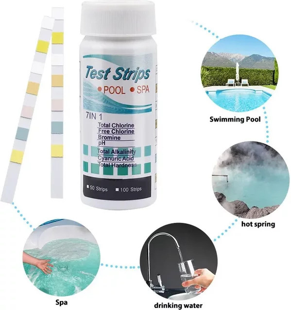 BeBosLook 7-in-1 PH-Teststreifen für Schwimmbäder zur Messung von Chlor, PH-Wert, Alkalität und Härte, Mehrfarbig - Bild 1