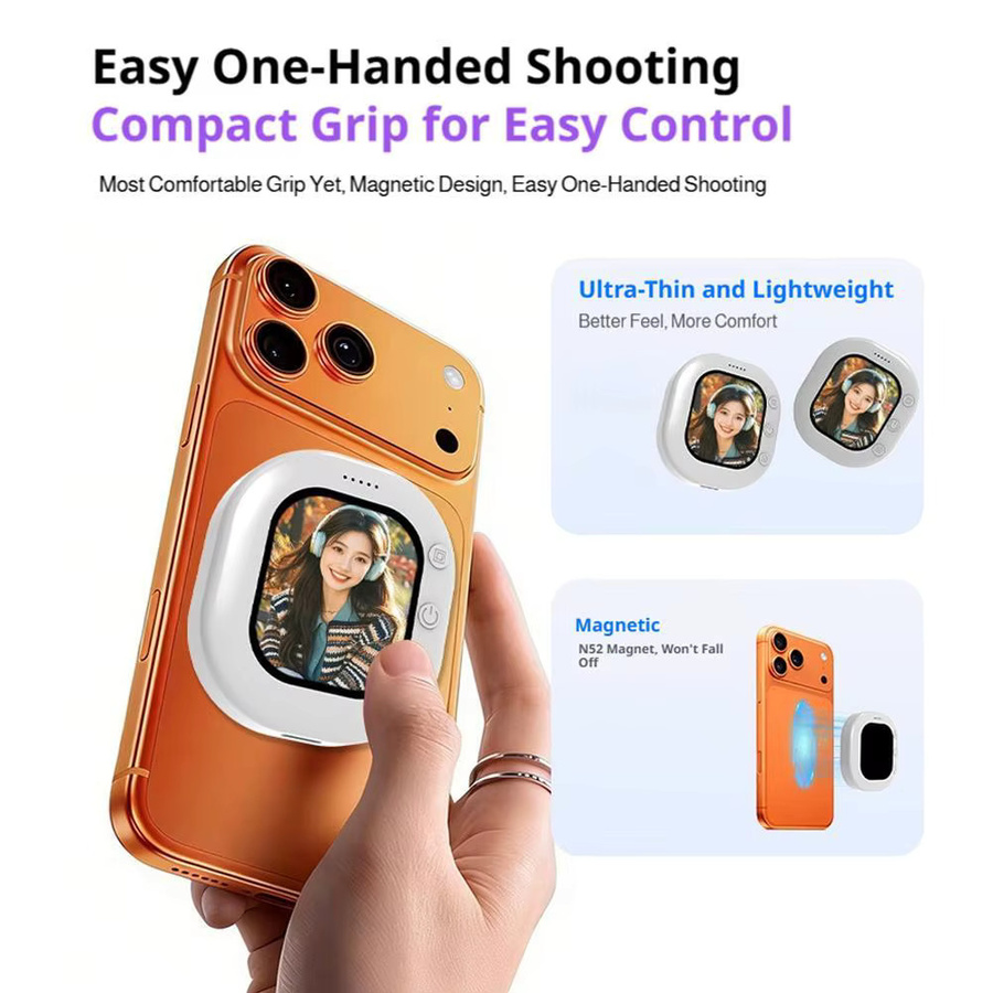 ILEPO Smartphone Selfie Bildschirmmonitor mit LED-Display und Clip-Halterung für die Rückkamera in Weiß - Bild 4