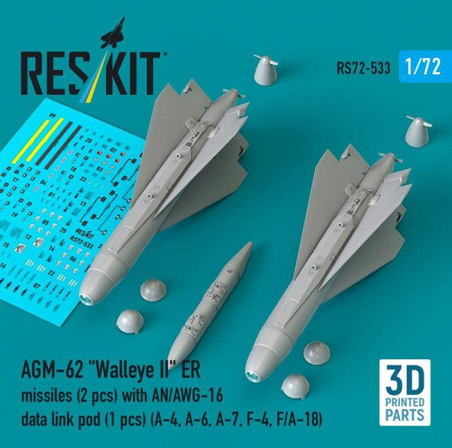 ResKit Models AGM-62 Walleye II ER missiles mit AN/AWG-16 data link pod, 3D Printed, 1:72 - Bild 1