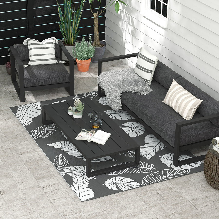 Outsunny Outdoor-Teppich aus Polypropylen wetterfest und UV-beständig, doppelseitiges Design für Balkon, Terrasse und Garten, Grau Weiß, B: 182 cm, L: 274 cm - Bild 2