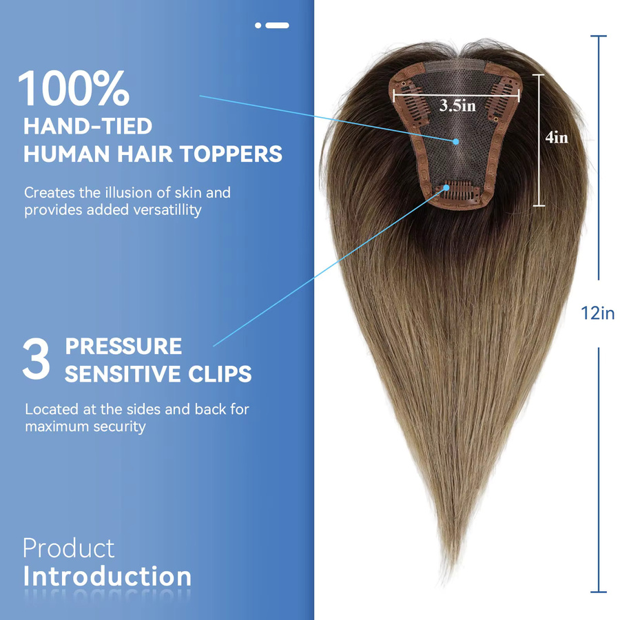 HAIRCUBE Haaraufsätze Ombre Grey Ash Blonde, 100 % Remy-Echthaar-Topper, 30,5 cm, Damen - Bild 2
