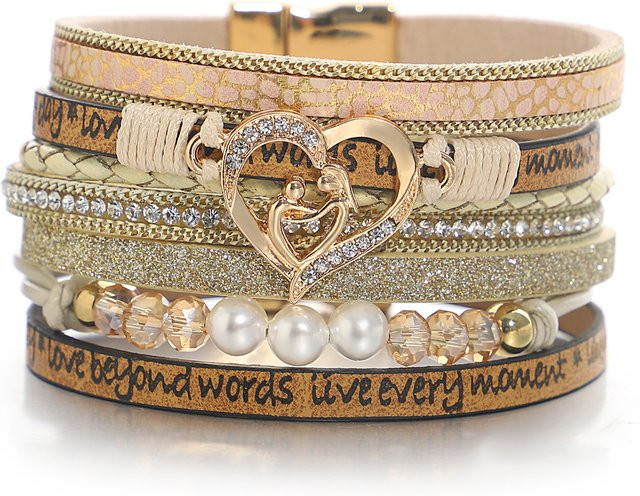 Allyes Armband, Leder, Perle, Kristall, Gold, Damen - Bild 1