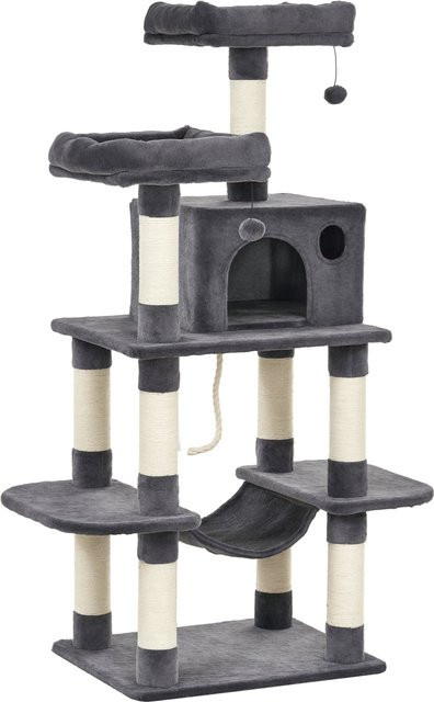 PawHut Kratzbaum Katzenbaum in Dunkelgrau mit Hängematte, Katzenhaus und Spielzeug, Höhe: 144 cm - Bild 1