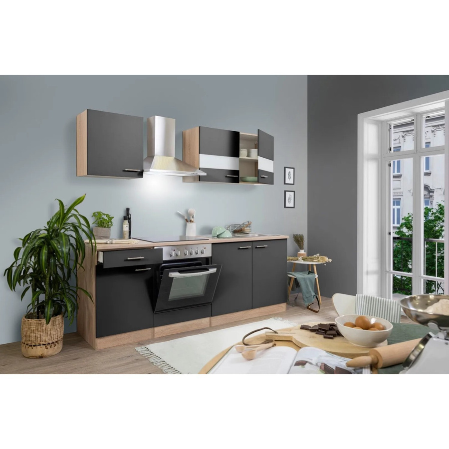 Respekta Küchenzeile KB210ESGC in Grau-Eiche Sägerau Nachbildung, Breite: 210 cm, Tiefe: 55 cm, Höhe: 82 cm - Bild 2
