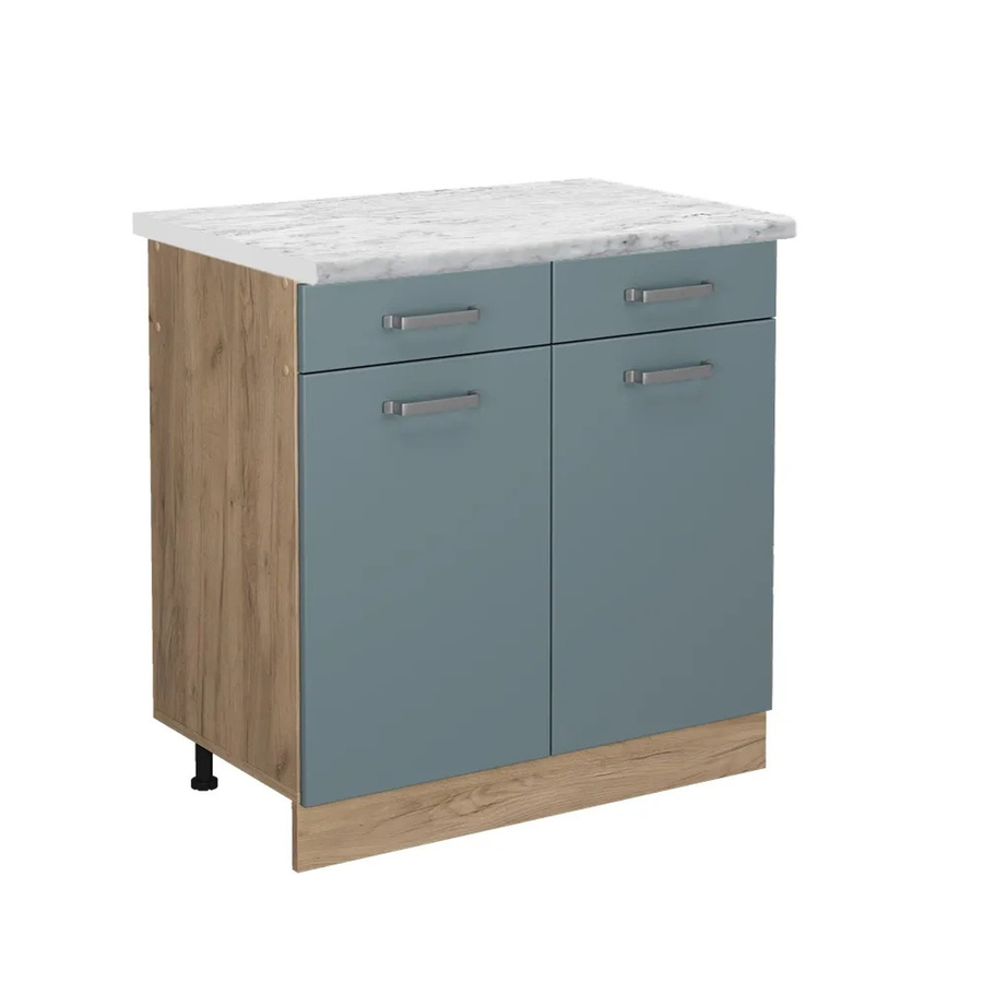 Vicco Küchenunterschrank R-Line Schubladenschrank in Blau-Grau mit Marmor-Optik, Breite: 80 cm - Bild 2