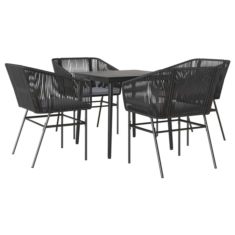 vidaXL 5-teilige Garten-Essgruppe aus Poly Rattan mit Glasplatte und Kissen in Schwarz und Dunkelgrau - Bild 2