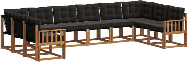 vidaXL Outdoor-Sofagarnitur aus Akazienholz in U-Form, 10-teiliges Set mit Textilene und Kissen, Natur und Schwarz - Bild 1