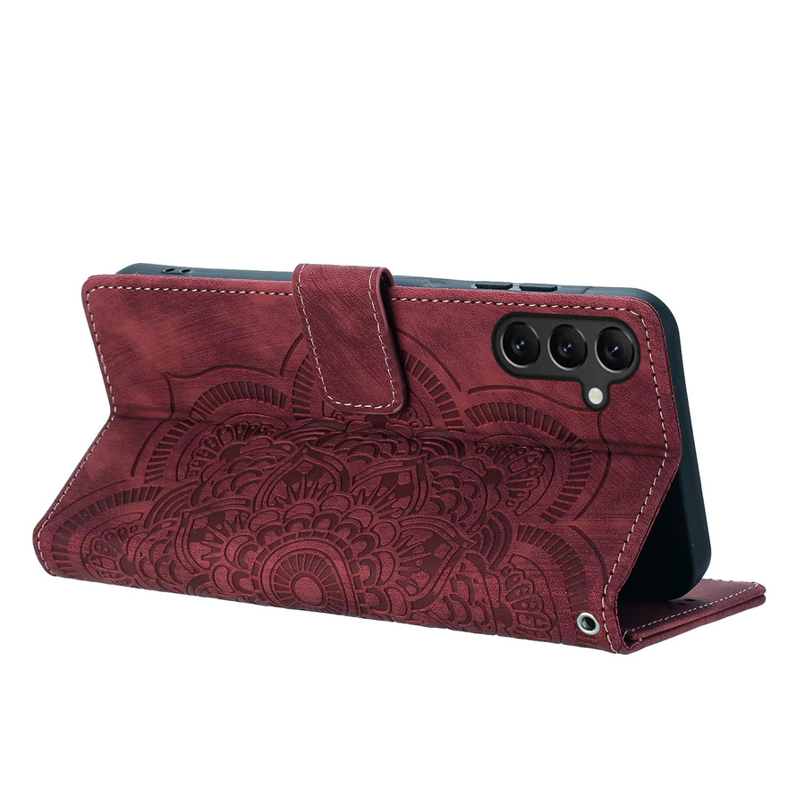 Mandala-Blumen Leder-Brieftaschenhülle mit Standfunktion für Samsung Galaxy S26 S25 S24 S23 S22 S21 S20 Plus Ultra FE in Rot - Bild 2