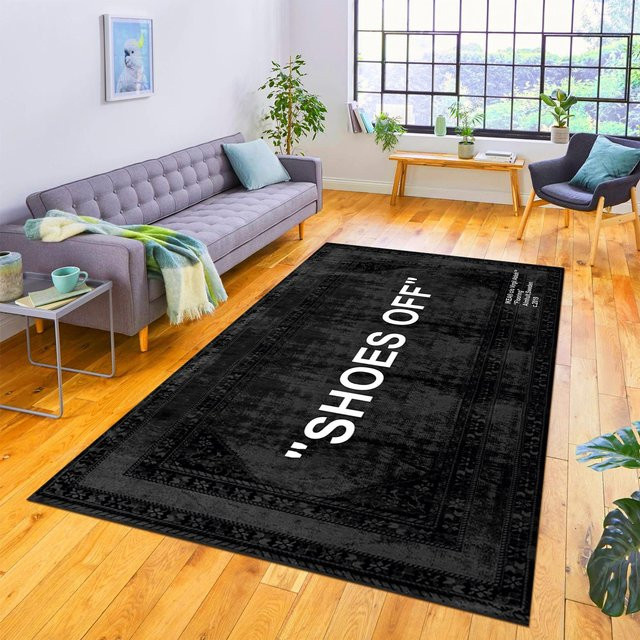 Rutschfester Teppich mit Sneaker-Motiv von Lodestar, modern und gestreift, Farbe: Schwarz, B/T: 120 x 80 cm - Bild 1