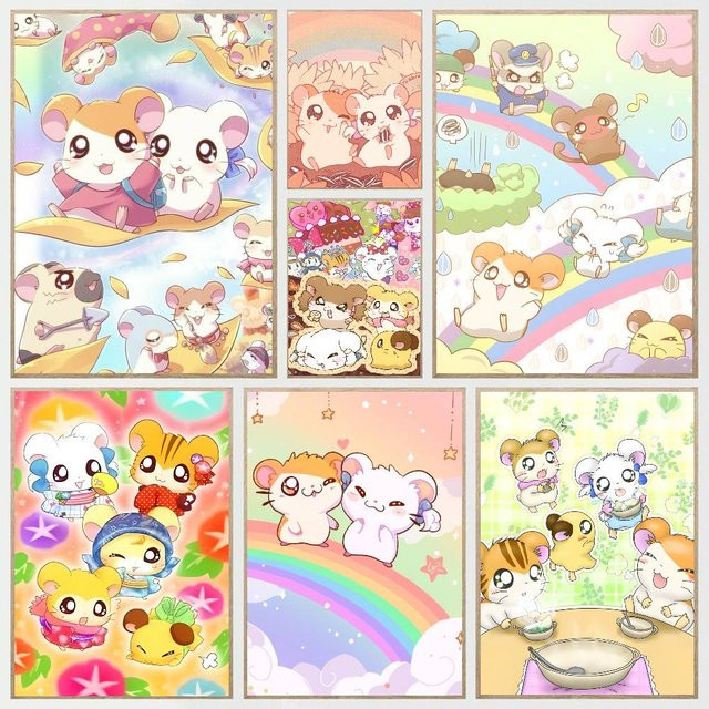 Hamtaro Cartoon Hamster Wandaufkleber Wasserdichter Poster-Druck für Wohnzimmer und Schlafzimmer in Mehrfarbig - Bild 1