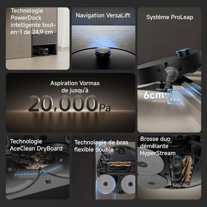 Dreame X50 Master Saug- und Wischroboter mit 8-in-1-Basis, 20.000 Pa Saugkraft und Entwirrbürste, schwarz - Bild 3
