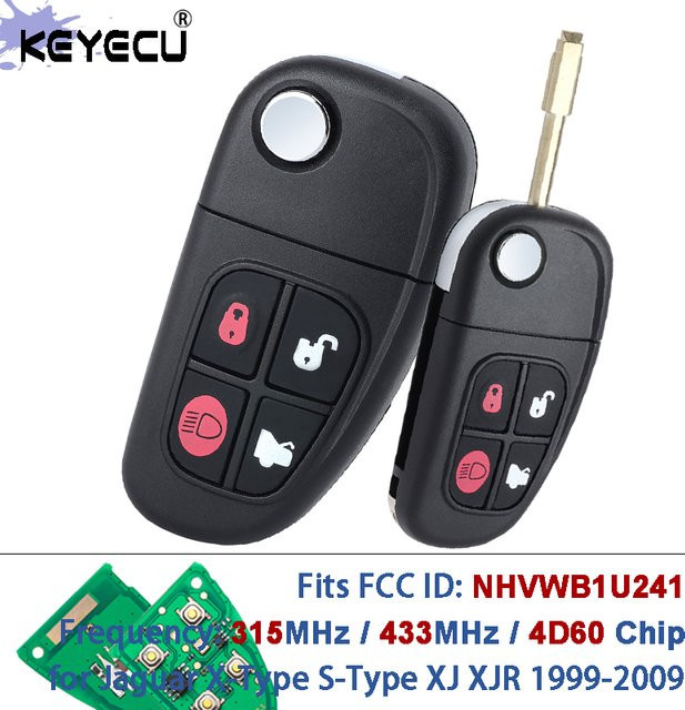 KEYECU Auto Klappschlüssel Fernbedienung mit 4D60 Chip für Jaguar X-Type, S-Type und XJ XJR in Schwarz - Bild 1
