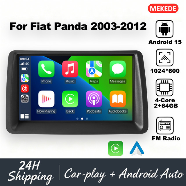 NAVIFANS Android 15 2-DIN Autoradio mit Carplay und GPS für Fiat Panda 169 (2003 - 2012), Multimedia-Player mit Bluetooth in Schwarz - Bild 1