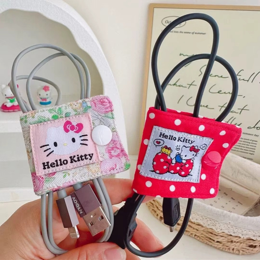 Sanrio Hello Kitty Aufbewahrungsclip aus Denim mit Leopardenmuster für Datenkabel und Kopfhörer - Bild 1
