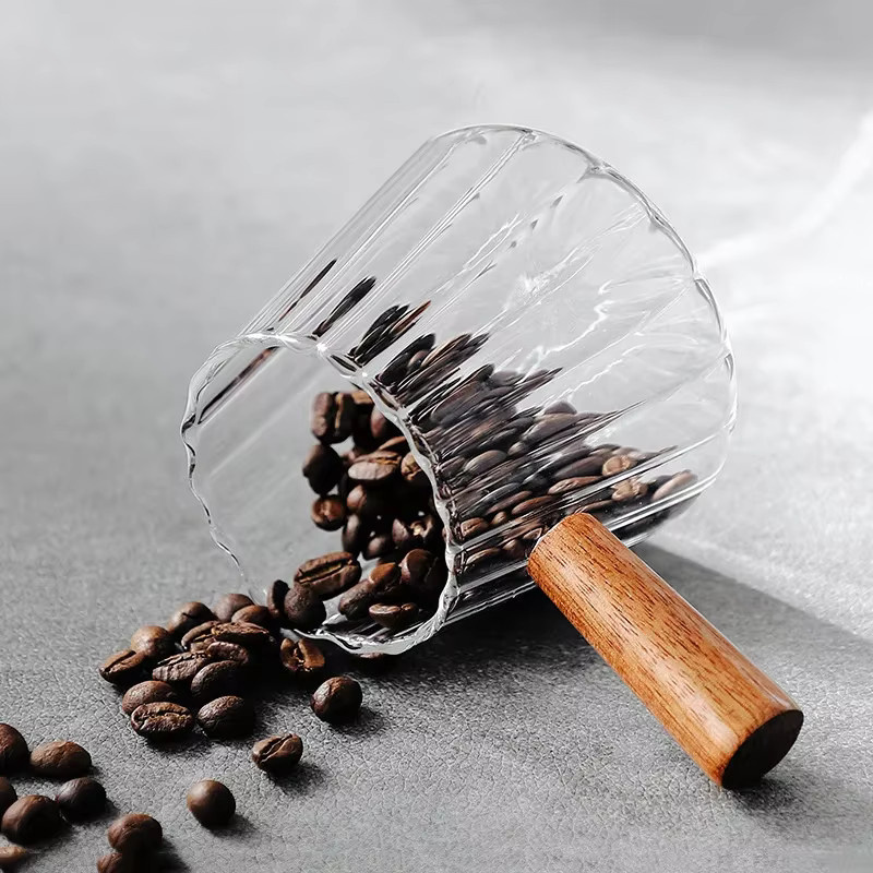 Espresso Messbecher aus Glas mit Holzgriff für Kaffeeextraktion und Milch, transparent - Bild 4
