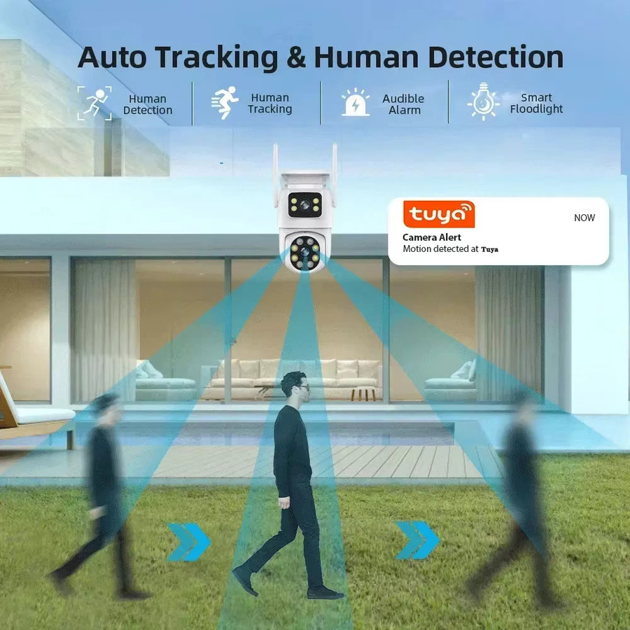 ANSVICAM Tuya WLAN IP-Kamera mit 8K Dual-Objektiv, PTZ Outdoor Kamera mit 4K Dual-Bildschirm, Auto-Tracking und Nachtmodus in Weiß, kompatibel mit Alexa und Google Home - Bild 2