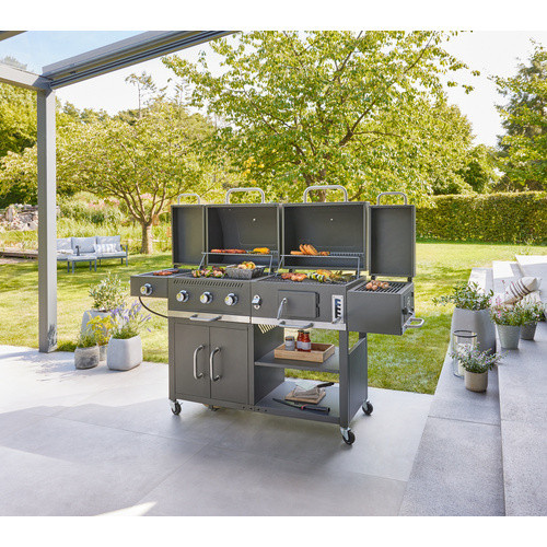 THOR Ottawa All-in-One Holzkohle- und Gasgrill in Schwarz, B/T/H: 206 x 64 x 134 cm - Bild 3