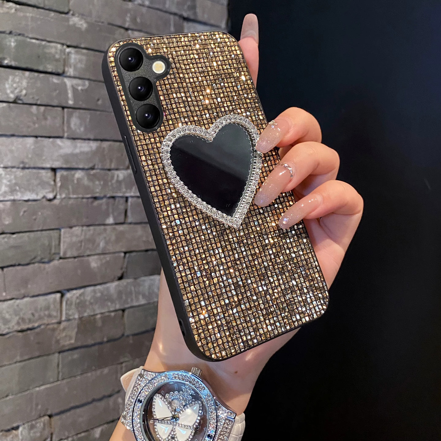 Glänzende TPU Handyhülle mit Gittermuster und Spiegeleffekt für Samsung Galaxy S25 S24 S23 S22 S26 Plus FE Ultra in Gold - Bild 2