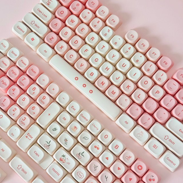 Pink Cherry Cute Style Tastenkappen im MOA Profile aus PBT mit Dye-Sub-Verfahren für mechanische Tastaturen, Komplettset für 60 % 75 % TKL 96 % und 100 % Layouts, Farbe: Pink - Bild 1