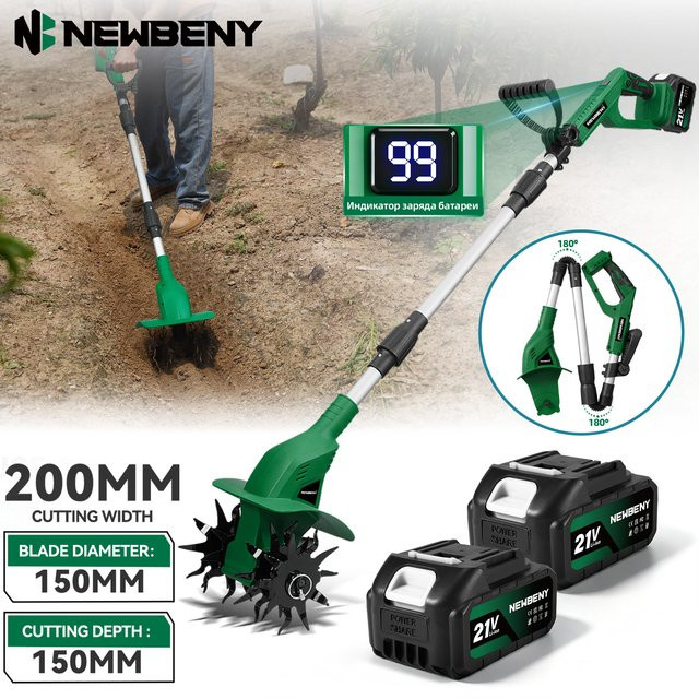 NEWBENY Elektrischer Rototiller Kabelloser Kultivator Bodenlocker Multifunktionales Gartenwerkzeug in Grün für Makita 21V Akku - Bild 1