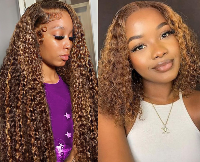 LETMIEO Deep Wave Lace Front Perücke aus Echthaar, P4/27 Ombre, Damen - Bild 1