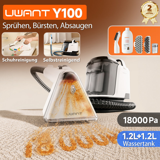Uwant Y100 Tragbarer Teppichreiniger mit 18kPa Saugkraft und Sprühbürste in Weiß für Sofa, Auto, Schuhe und Tierhaare - Bild 1