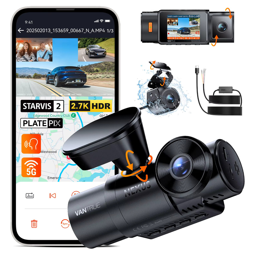 Vantrue N4S DashCam 3-Kanal mit WiFi und GPS, STARVIS 2, 2,7K + 1440P + 1440 wasserdichte Rückfahrkamera, HDR, IR Nachtsicht und 24h Parkmodus, Schwarz - Bild 6