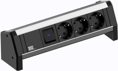 Bachmann 339.1001 Steckdosenleiste mit Schalter, 3-fach, Schwarz, Aluminium - Bild 1