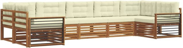 vidaXL Sofagarnitur 7-teilig aus Massivholz Akazie in Beige und Creme mit L-Form und abnehmbaren Kissen - Bild 1