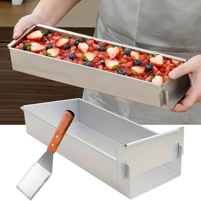 Andralyn Tiramisu Kuchenform aus Edelstahl, rechteckig, abnehmbarer Boden, antihaftbeschichtet, Silber - Bild 1
