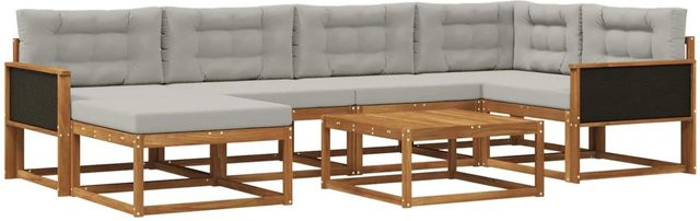vidaXL Outdoor-Sofagarnitur L-Form aus massivem Akazienholz mit 7 Kissen in Natur und Hellgrau - Bild 1