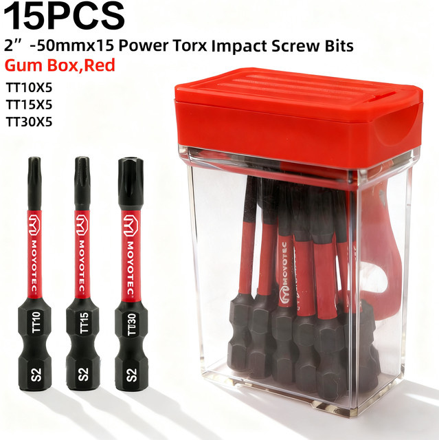 15-teiliges magnetisches Schraubendreher-Bit-Set aus rostfreiem S2-Stahl, schlagfest und wasserdicht, Länge: 50 mm, Typen: Tt10, Tt15, Tt30 - Bild 1