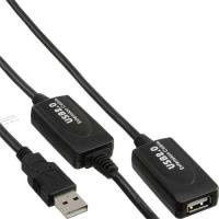 InLine USB-Verlängerungskabel USB Typ A auf USB Typ A, 4-polig, aktiv mit Signalregenerierung, Schwarz, Länge: 25,0 m - Bild 1