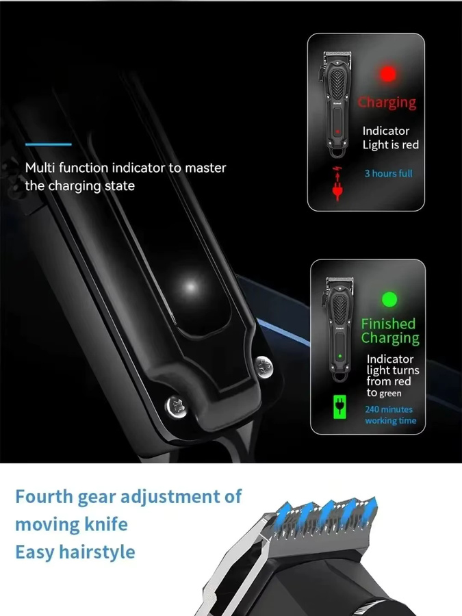 Kemei KM-1071 Elektrischer Haarschneider, Schwarz, Herren - Bild 5