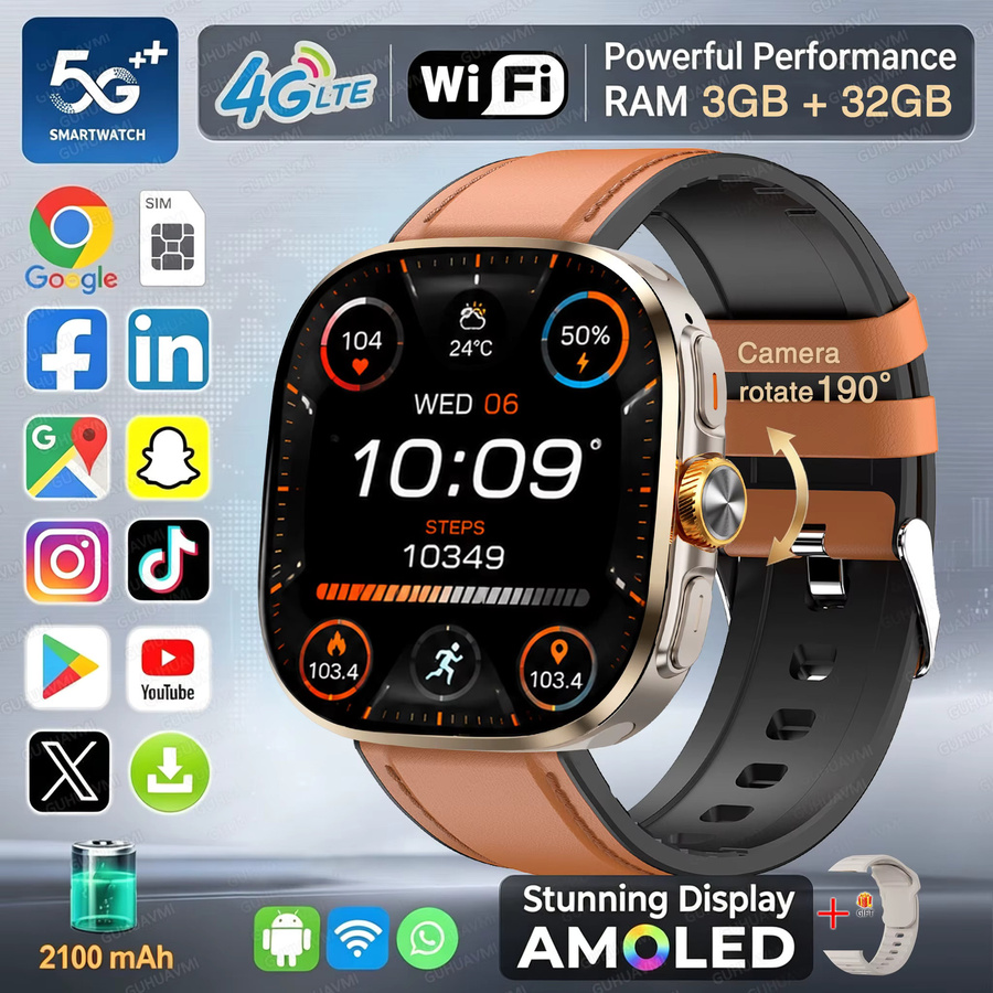 GUHUAVMI Smartwatch mit WiFi, 4G 5G Cellular und NFC in Braun mit 3+32GB Speicher, AMOLED HD-Display und Anruffunktion für Herren und Damen - Bild 7