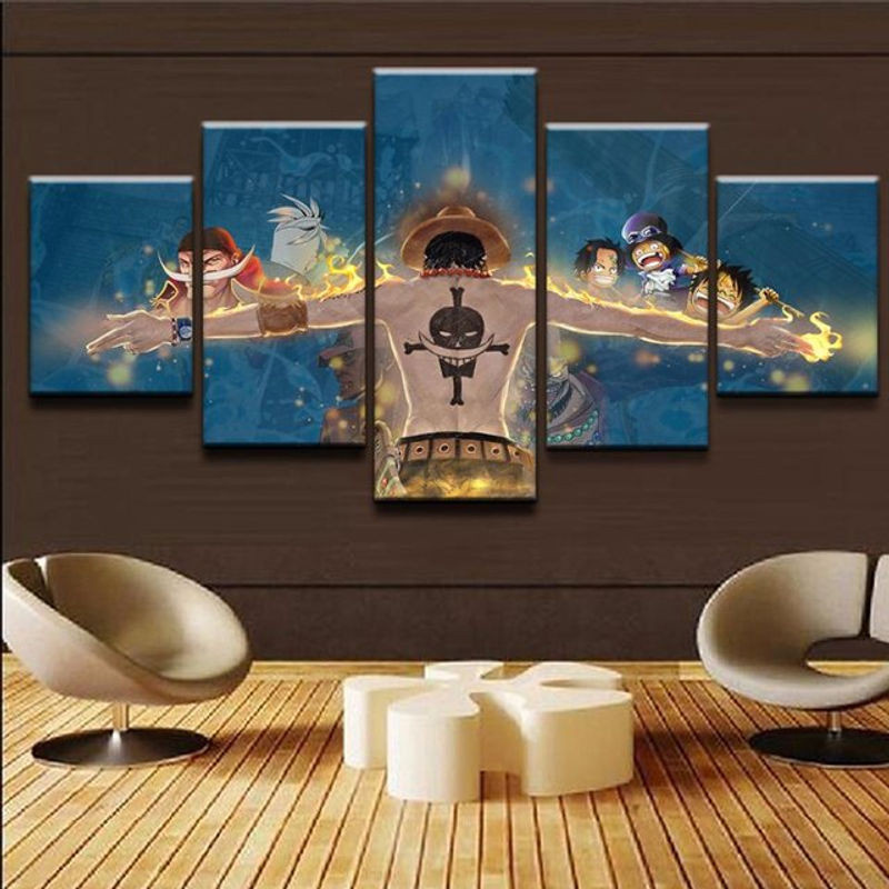 iaidegou-4 Anime Fire Fist Ace Wandkunst Set aus 5 Leinwandbildern, mehrfarbig, modern, Rahmenlos - Bild 1