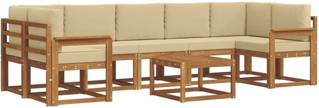 vidaXL Outdoor-Sofagarnitur aus Akazienholz mit 8 Kissen in Natur-Beige - Bild 1