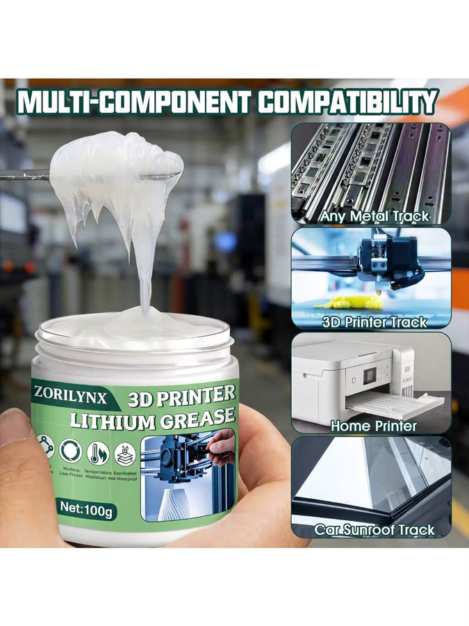 ZORILYNX Lithiumfett für 3D-Drucker als hochpräzises Gleitgel für Schienen und Gewindespindeln zur Geräuschreduzierung und zum Verschleißschutz, 100g - Bild 6