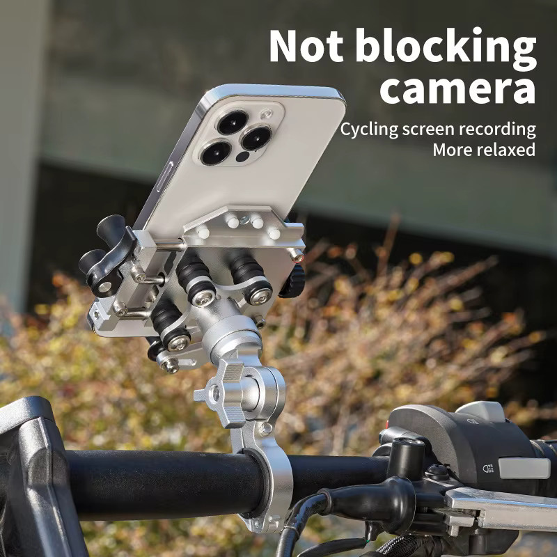 WOSAWE Motorrad-Handyhalterung aus Aluminiumlegierung in Silber mit 360 Grad Drehung und Anti-Shake-Funktion für GPS-Navigation - Bild 2