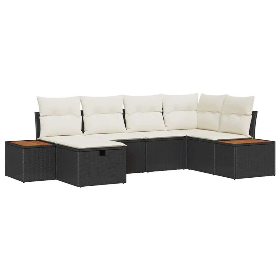 vidaXL Gartensofa-Set aus Poly-Rattan in Schwarz mit Kissen, 6-teilige L-Form Lounge-Garnitur für Garten und Terrasse - Bild 2