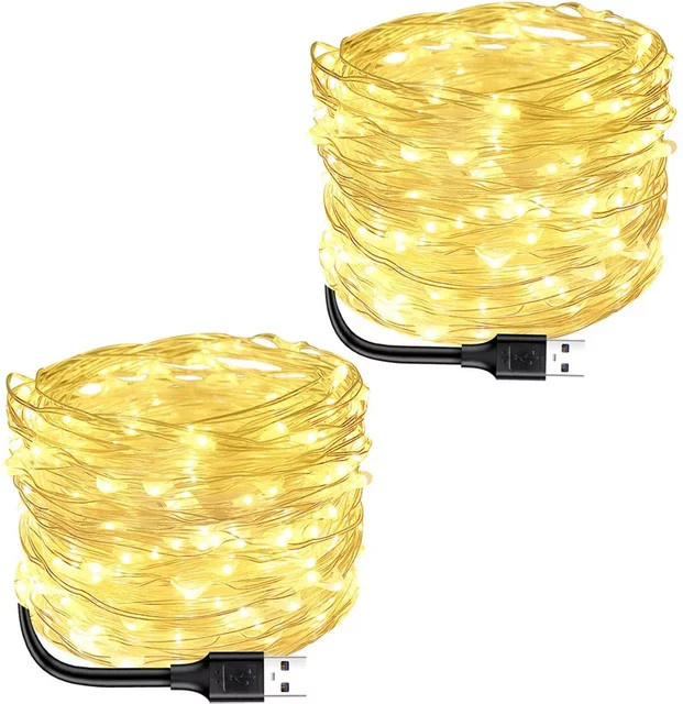 Acosh Neon LED Lichterkette warmweiß mit USB-Anschluss, 20 m Länge, gelbe Kupfer-Lichterkette für Weihnachten, Partys und Hochzeiten - Bild 1